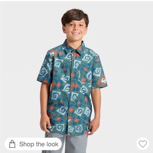 Boys' Maui & Sons Shark Printed Woven Button-Up Shirt - Dark Green Large